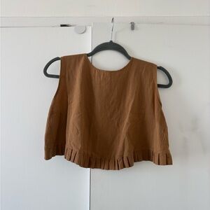 Anthropologie Brown Crop Top with Pleated Hem